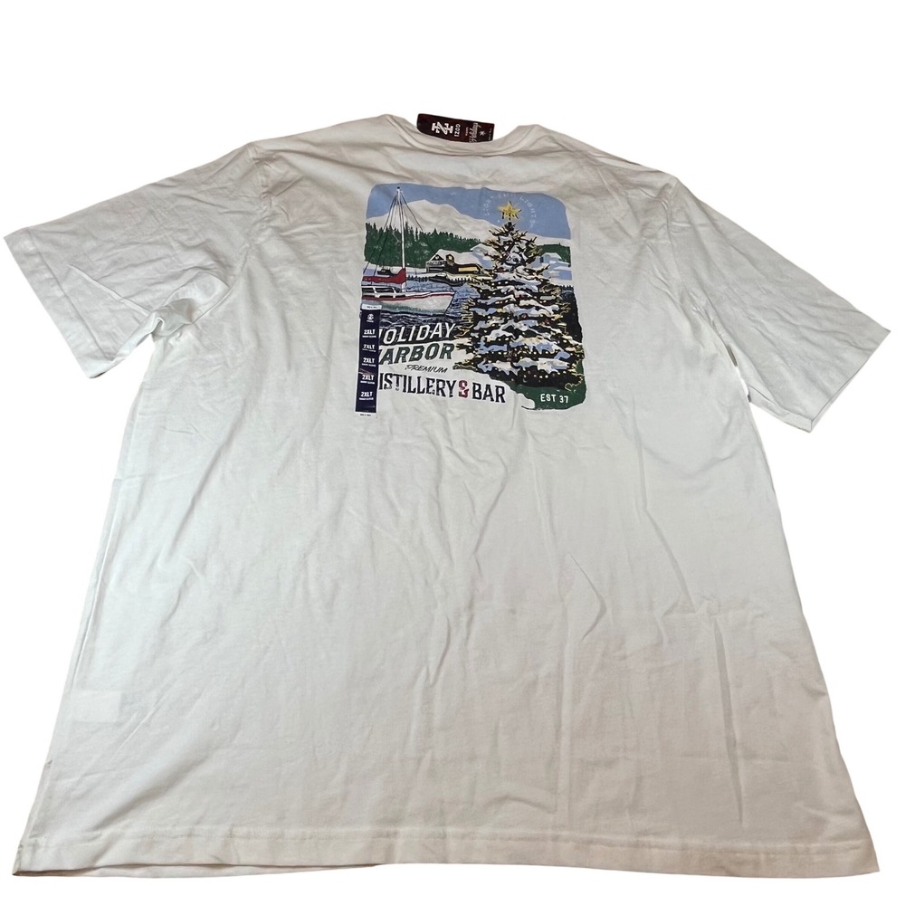 IZOD Mens Holiday Harbor Distillery Bar Graphic T-Shirt White 2XLT 46IZFHA81X102 - Picture 7 of 9